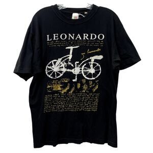 VTG Leonardo Da Vinci Large Vitruvian Man Bicycle Sketch 90s Art Tee Shirt USA